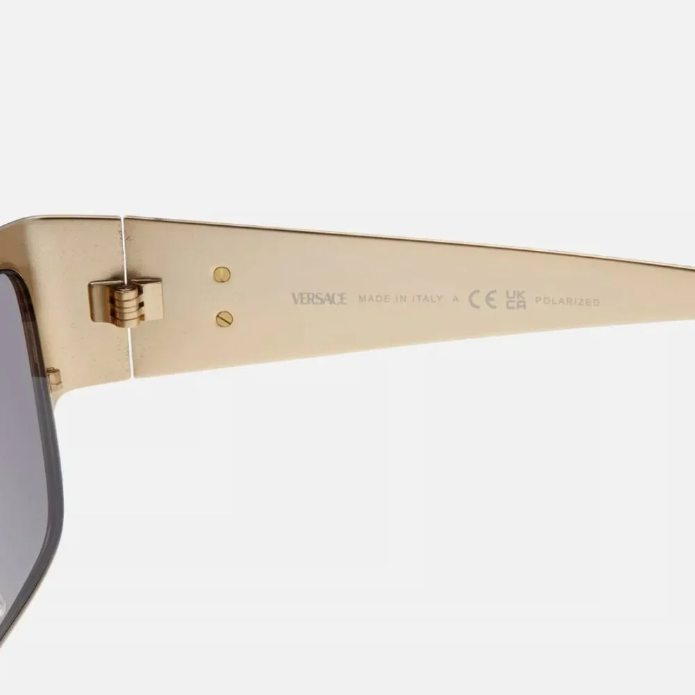 New Versace Polarized Black Logo Mens Gold Sunglasses